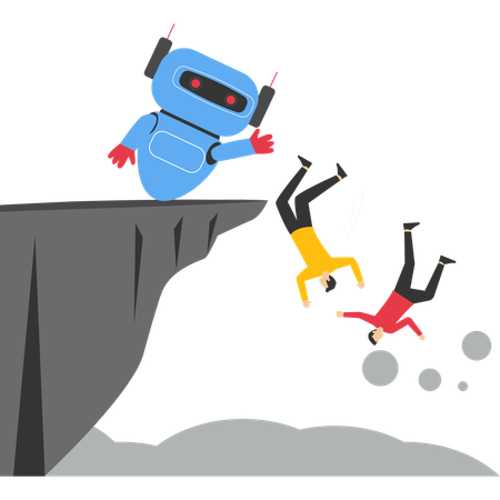 Robot humanoid kicking businessman to abyss Illustration