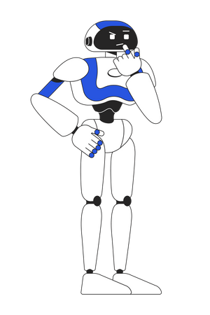 Robot humanoide en pose de pensamiento.  Ilustración