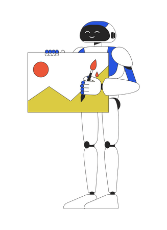 Robot humanoïde satisfait avec peinture  Illustration