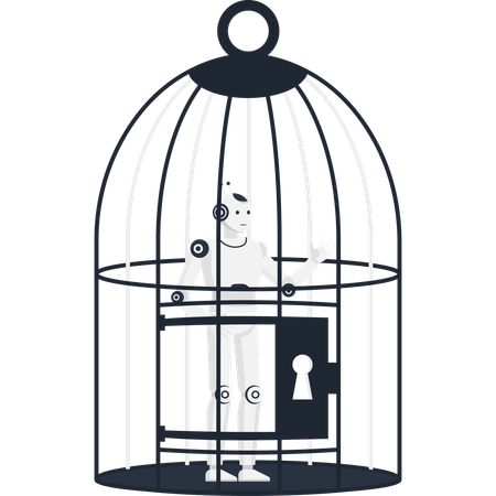 Robot in a cage  of artificial intelligence confinement and technological limitation AI ethics and control  Illustration