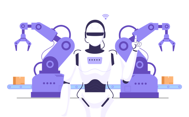 Robot in Efficient smart factory of Manufacturing conveyor  Illustration