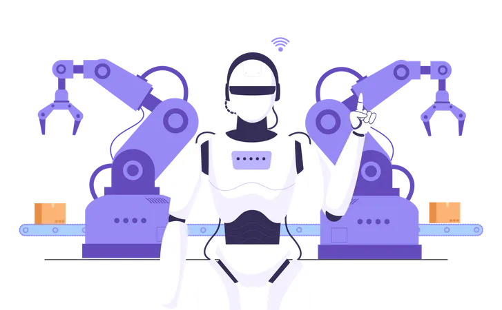 Robot in Efficient smart factory of Manufacturing conveyor  Illustration