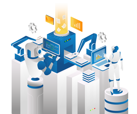 Robot is controlling automatic machine  Illustration