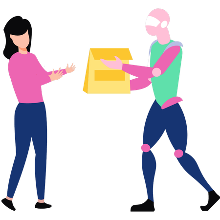 Robot is delivering the parcel to the girl  Illustration