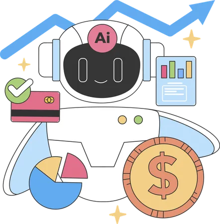 Robot is doing business analysis  Illustration
