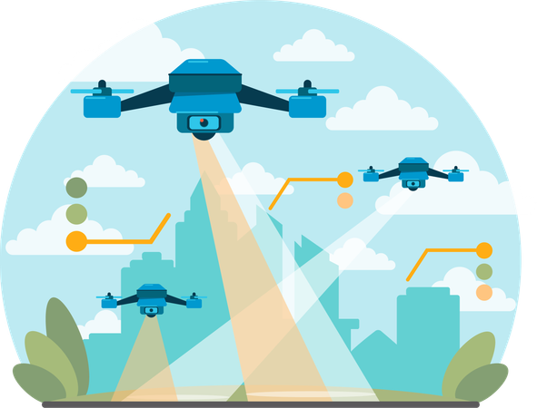 Robot is doing drone delivery  Illustration