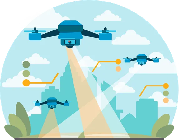 Robot is doing drone delivery  Illustration