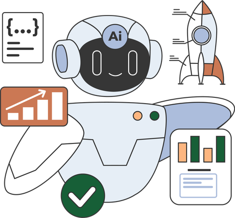 Robot is doing product launch  Illustration
