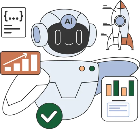Robot is doing product launch  Illustration