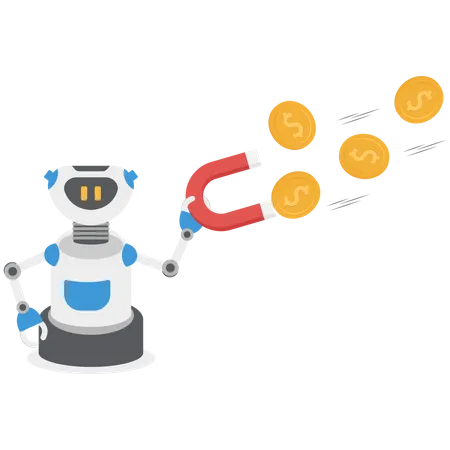 Robot is gaining more dollar coins  Illustration