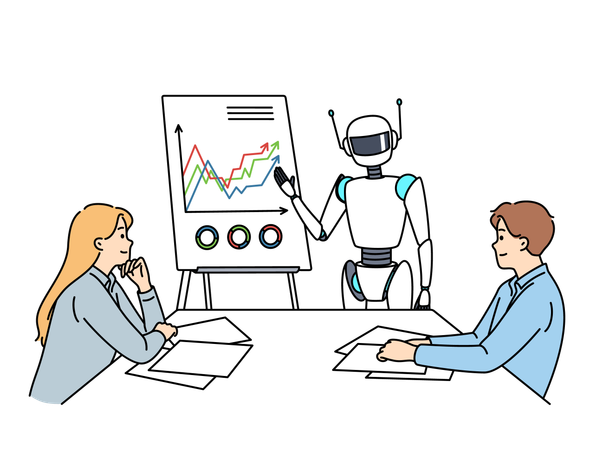 Robot is giving presentation to employees  Illustration
