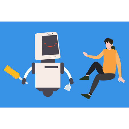 Robot is holding a cleaning brush  Illustration