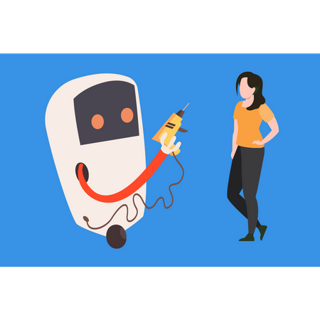 Robot is holding a drill machine  Illustration