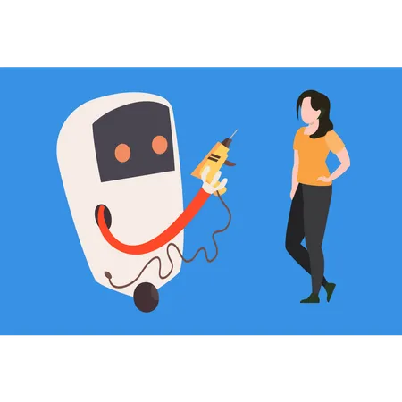 Robot is holding a drill machine  Illustration