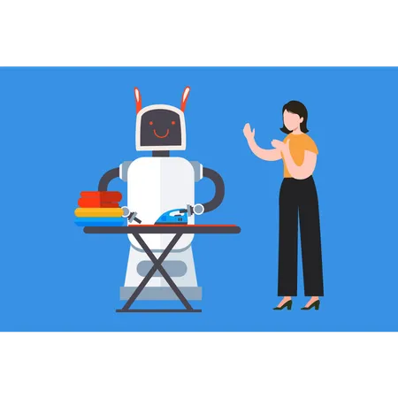 The Robot Is Ironing Clothes Illustration