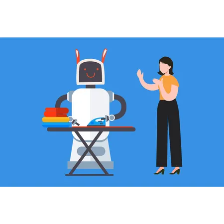 Robot is ironing clothes  Illustration