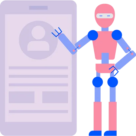 Robot is viewing profile on mobile  Illustration