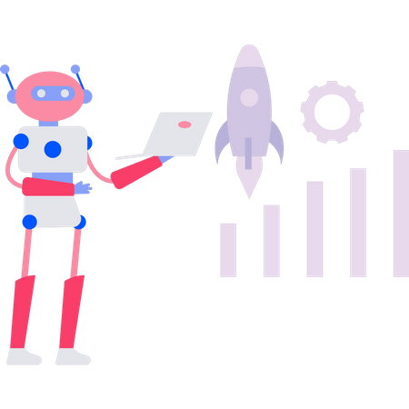 Robot is working on a business startup  Illustration