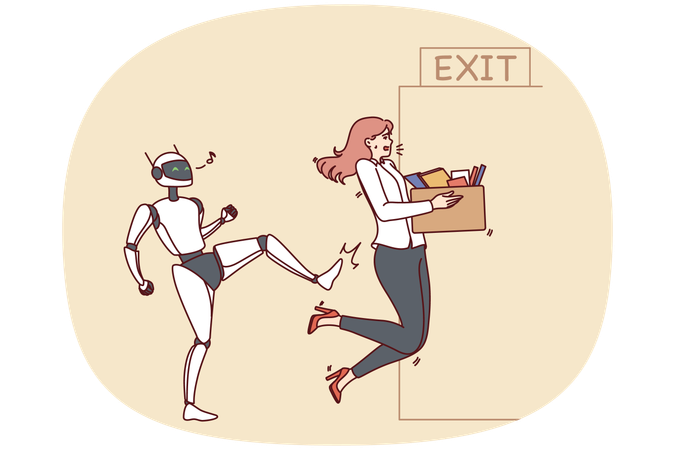 Robot kick employee out of office  Illustration