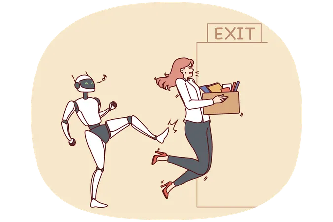 Robot kick employee out of office  Illustration