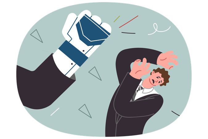 Robot large hand strikes man exacerbating job shortages  Illustration