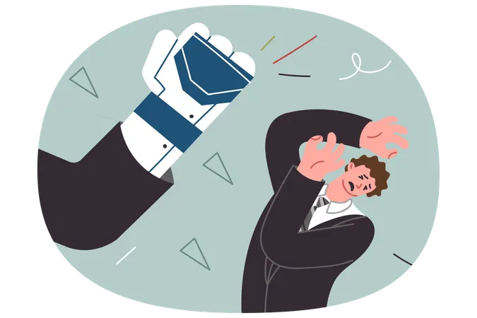 Robot large hand strikes man exacerbating job shortages  Illustration