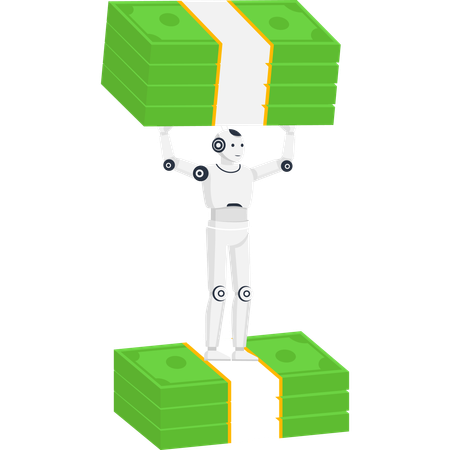 Robot lifting stack of money concept for AI in financend fintech  Illustration
