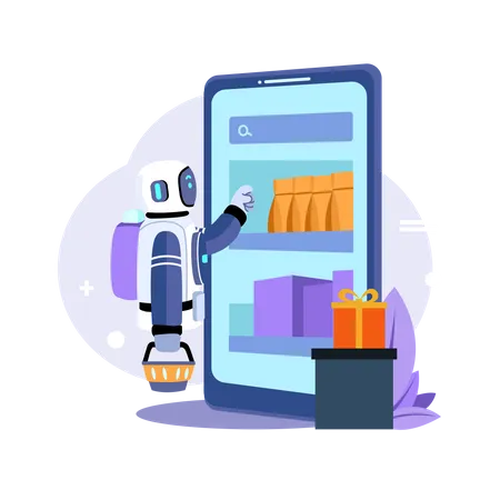 Robot Looking For Equipment In Online Store  Illustration