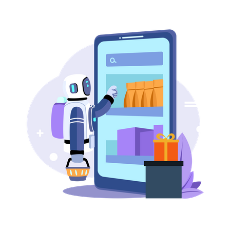 Robot Looking For Equipment In Online Store  Illustration