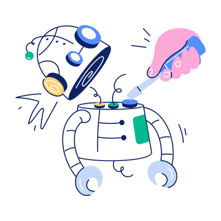 Hand Drawn Mini Illustration Depicting Robot Maintenance Illustration