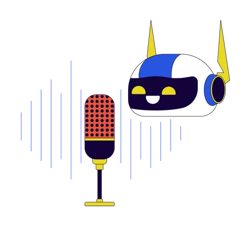 Robot Microphone Recording 2 D Linear Cartoon Object AI Audio Record Mic Isolated Line Vector Element White Background Innovative Technology Artificial Intelligence Color Flat Spot Illustration Illustration