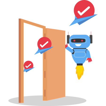 Robot opening a door to agreement to deliver  Illustration