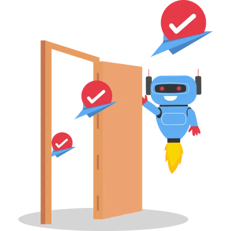 Robot opening a door to agreement to deliver  Illustration