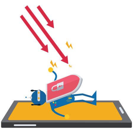 Robot out from  smart phone with  shield  Illustration