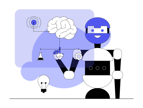 Un robot partage des idées créatives lors d'une réunion  Illustration