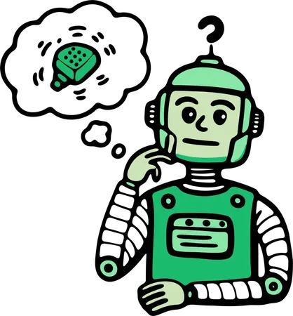 Un robot pense à une pièce manquante  Illustration