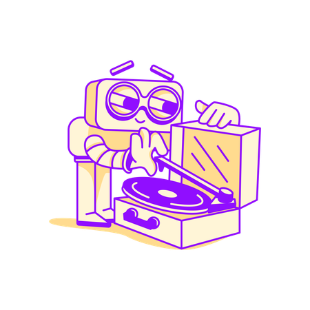 Robot playing music files  Illustration