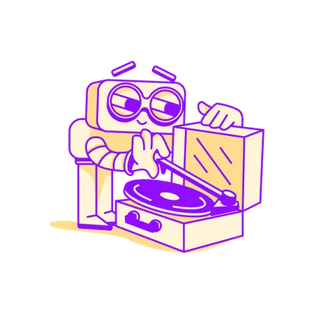 Robot playing music files  Illustration