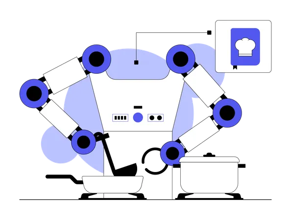 Robot preparando un plato delicioso  Ilustración