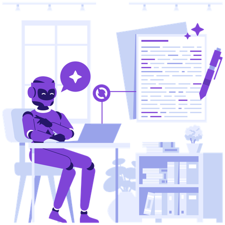 Robot prepares online content  Illustration