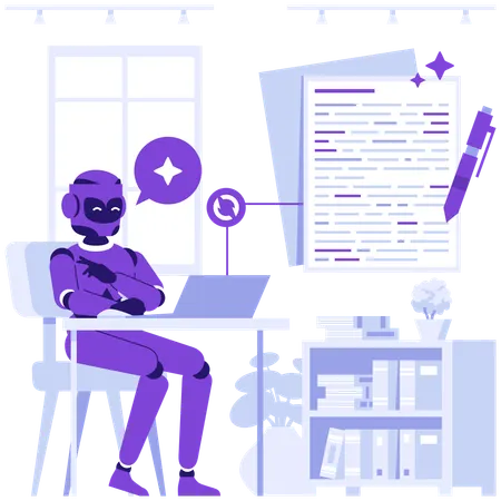 Robot prepares online content  Illustration