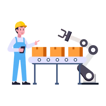 Industrial Production Flat Illustration Of Robot Production Illustration