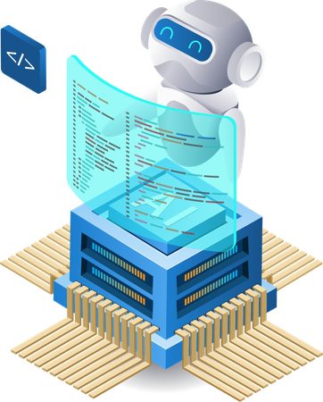 Tecnología de inteligencia artificial del programador de robots.  Illustration