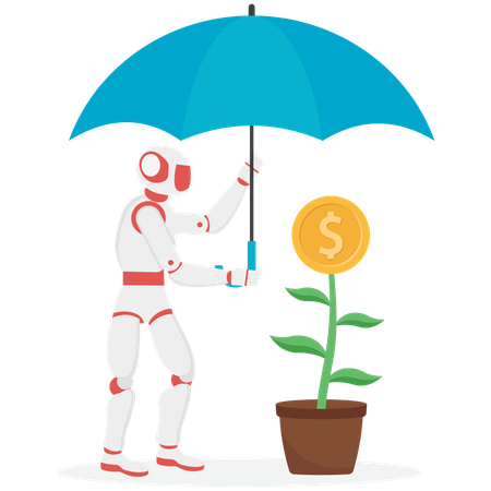 Robot protecting money growth  Illustration