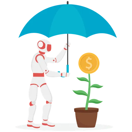 Robot protecting money growth  Illustration