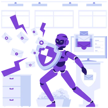 ロボットがメールをスパムから守る  イラスト