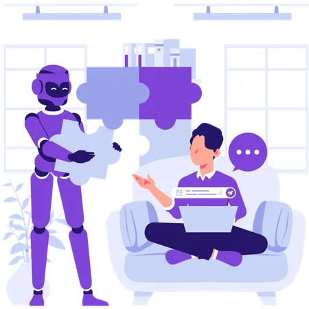 Robot provides solutions to businessman  Illustration