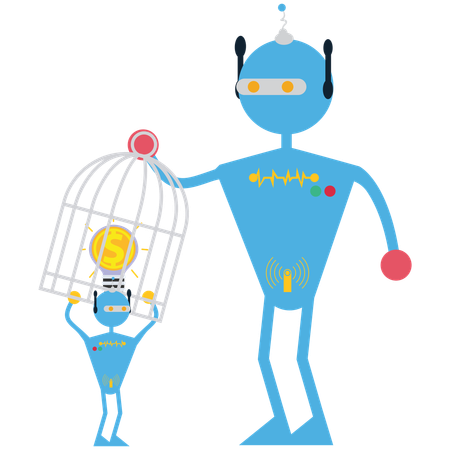 Robot pulling cage with Money idea  Illustration
