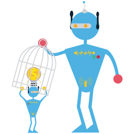 Robot pulling cage with Money idea  Illustration