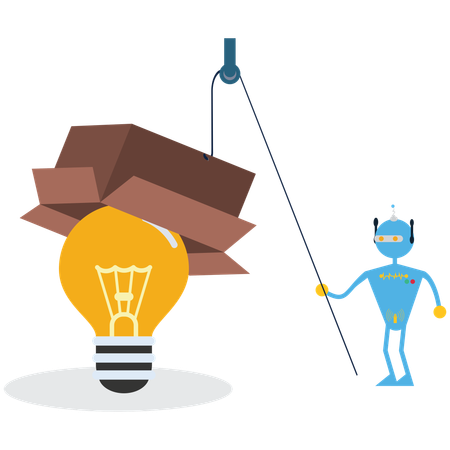 Robot pulling Think outside box  Illustration